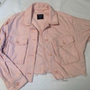 Pink Cropped Denim Jacket